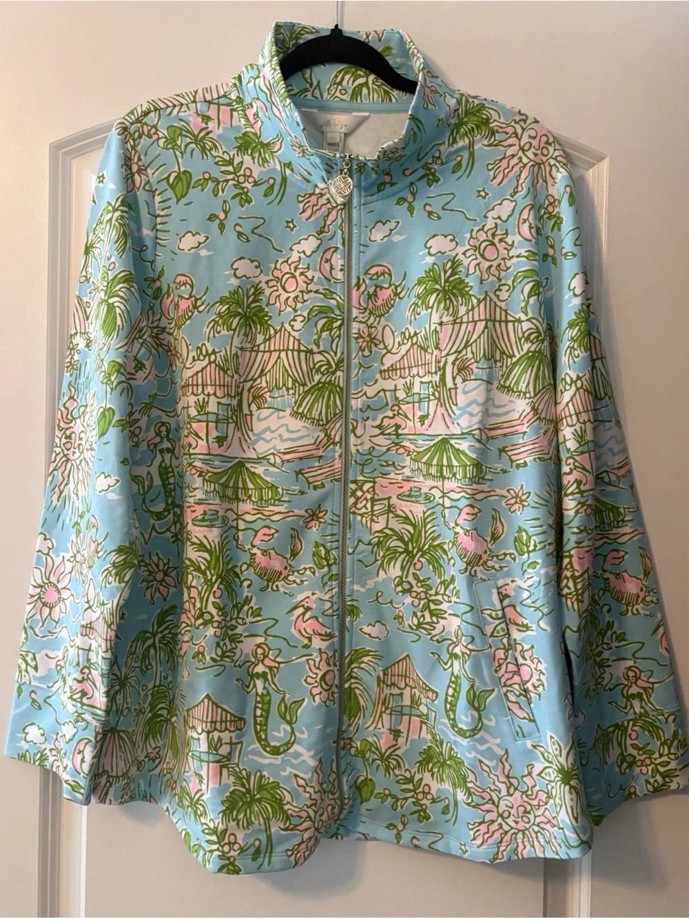 Lilly Pulitzer Light Blue Tropical Print Zip-Front Jacket